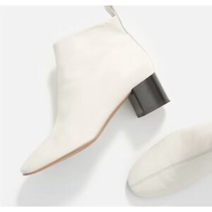 Everlane The Day Boot in Bone White Leather Block Heel Italian Cream Size 7‎